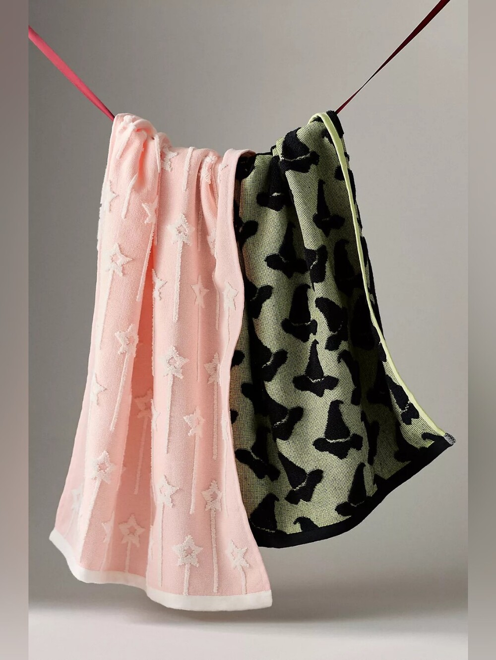 Anthropologie Icon Jacquard Spooky Tea Towels, Set Of 2, Hat And Wand